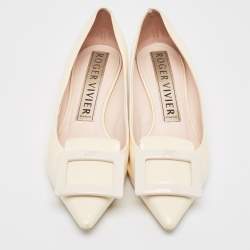 Pre Owned Roger Vivier Cream Patent Leather Gommettine Pumps Size 38