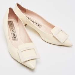 Pre Owned Roger Vivier Cream Patent Leather Gommettine Pumps Size 38