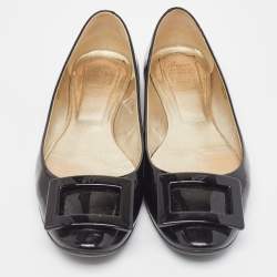 Pre Owned Roger Vivier Black Patent Leather Gommette Ballet Flats Size 39.5