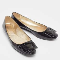 Pre Owned Roger Vivier Black Patent Leather Gommette Ballet Flats Size 39.5