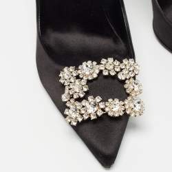 Pre Owned Roger Vivier Black Satin Flower Strass Buckle Pumps Size 40