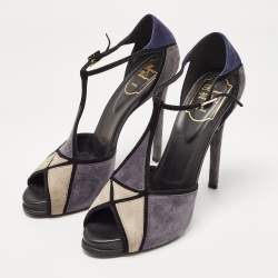 Roger Vivier Black Suede Ankle Strap Peep Toe Sandals Size 39
