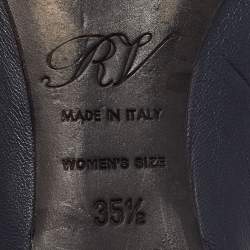 Pre Owned Roger Vivier Navy Blue Leather Ballet Flats Size 35.5