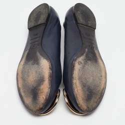 Pre Owned Roger Vivier Navy Blue Leather Ballet Flats Size 35.5