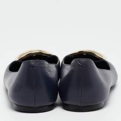 Pre Owned Roger Vivier Navy Blue Leather Ballet Flats Size 35.5