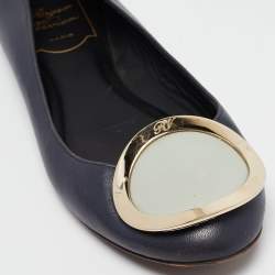 Pre Owned Roger Vivier Navy Blue Leather Ballet Flats Size 35.5