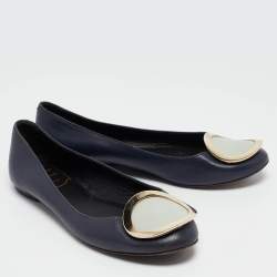 Pre Owned Roger Vivier Navy Blue Leather Ballet Flats Size 35.5