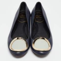 Pre Owned Roger Vivier Navy Blue Leather Ballet Flats Size 35.5