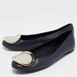 Pre Owned Roger Vivier Navy Blue Leather Ballet Flats Size 35.5