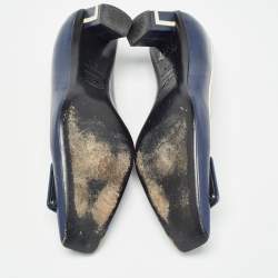 Pre Owned Roger Vivier Navy Blue Leather Trompette Pumps Size 37.5