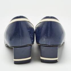 Pre Owned Roger Vivier Navy Blue Leather Trompette Pumps Size 37.5