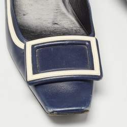 Pre Owned Roger Vivier Navy Blue Leather Trompette Pumps Size 37.5