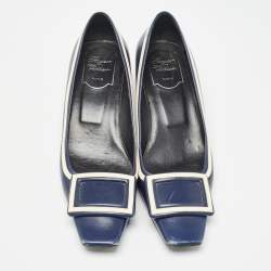 Pre Owned Roger Vivier Navy Blue Leather Trompette Pumps Size 37.5