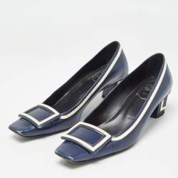 Pre Owned Roger Vivier Navy Blue Leather Trompette Pumps Size 37.5