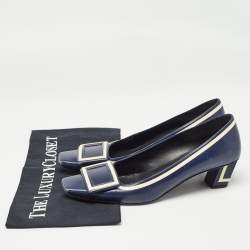 Pre Owned Roger Vivier Navy Blue Leather Trompette Pumps Size 37.5