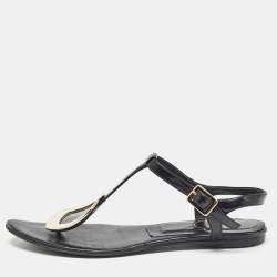 Roger Vivier Black Leather Slingback Flat Sandals Size 37