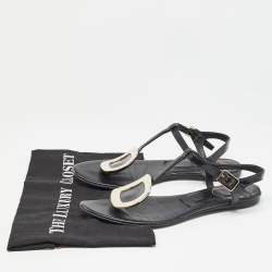 Roger Vivier Black Leather Slingback Flat Sandals Size 37