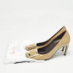 Pre Owned Roger Vivier Olive Patent Leather Trompette Pumps Size 35.5