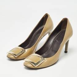 Pre Owned Roger Vivier Olive Patent Leather Trompette Pumps Size 35.5