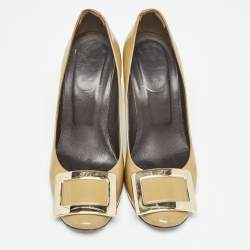 Pre Owned Roger Vivier Olive Patent Leather Trompette Pumps Size 35.5