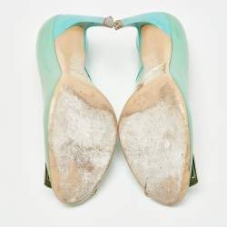 Pre Owned Roger Vivier Green Patent Leather Trompette Pumps Size 37.5