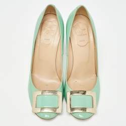 Pre Owned Roger Vivier Green Patent Leather Trompette Pumps Size 37.5