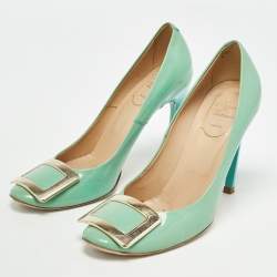 Pre Owned Roger Vivier Green Patent Leather Trompette Pumps Size 37.5