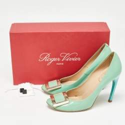 Pre Owned Roger Vivier Green Patent Leather Trompette Pumps Size 37.5