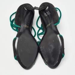 Pre Owned Roger Vivier Black Suede Tassel Ankle Tie Sandals Size 37 