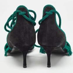 Pre Owned Roger Vivier Black Suede Tassel Ankle Tie Sandals Size 37 