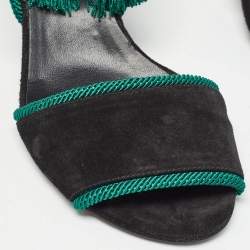 Pre Owned Roger Vivier Black Suede Tassel Ankle Tie Sandals Size 37 