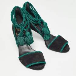 Pre Owned Roger Vivier Black Suede Tassel Ankle Tie Sandals Size 37 