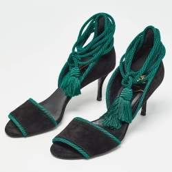 Pre Owned Roger Vivier Black Suede Tassel Ankle Tie Sandals Size 37 