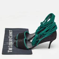 Pre Owned Roger Vivier Black Suede Tassel Ankle Tie Sandals Size 37 