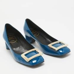 Pre Owned Roger Vivier Blue Patent Leather Belle Vivier Pumps Size 38