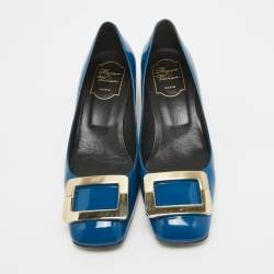 Pre Owned Roger Vivier Blue Patent Leather Belle Vivier Pumps Size 38