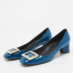 Pre Owned Roger Vivier Blue Patent Leather Belle Vivier Pumps Size 38