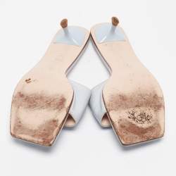 Roger Vivier Light Blue Leather Buckle Slide Sandals Size 37.5