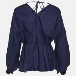 Pre Owned Roksanda Ilincic Navy Blue Cotton Pleated Colette Peplum Top L