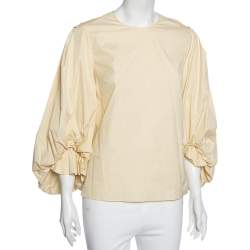 Pre Owned Roksanda Ilincic Cream Crinkled Cotton Puff Sleeve Detailed Seya Top M