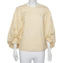Pre Owned Roksanda Ilincic Cream Crinkled Cotton Puff Sleeve Detailed Seya Top M