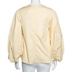Pre Owned Roksanda Ilincic Cream Crinkled Cotton Puff Sleeve Detailed Seya Top M