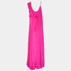 Roksanda Pink Satin Silk Ruffle Sleeve Maxi Dress S