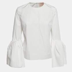 Pre Owned Roksanda Ilincic White Poplin Bell Sleeve Blouse M