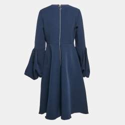 Pre Owned Roksanda Ilincic Navy Blue Crepe Puff Sleeve Aylin Midi Dress L