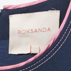 Pre Owned Roksanda Ilincic Navy Blue Crepe Puff Sleeve Aylin Midi Dress L