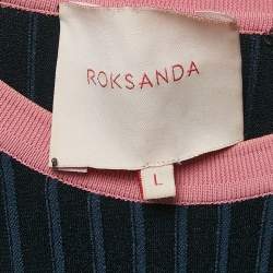 Pre Owned Roksanda Black/Blue Stripe Jersey Sweater Top L