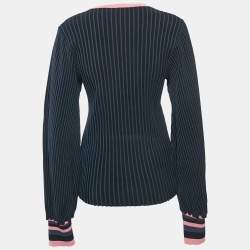 Pre Owned Roksanda Black/Blue Stripe Jersey Sweater Top L