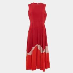 Pre Owned Roksanda Red Crepe Contrast Panel Detail Long Dress L