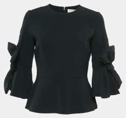 مملوكة مسبقًا Roksanda Black Crepe Silk Bow Detail Peplum Top M